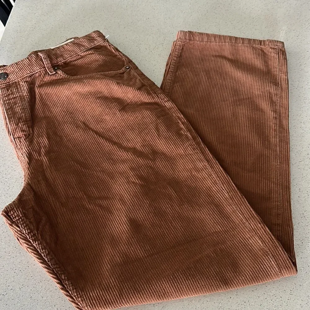 NWT Free People Brown Pax Slim Corduroy Boyfriend Jeans 32 MidRise Straight Pant